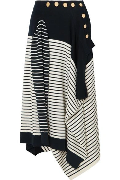 Shop Jw Anderson Asymmetric Striped Wool-blend Skirt In Navy