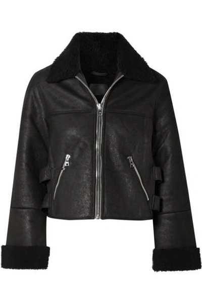 Shop Rta Albany Shearling-trimmed Leather Jacket In Black