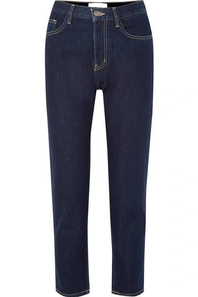 Shop Current Elliott The Vintage Crop High-rise Slim-leg Jeans In Dark Denim