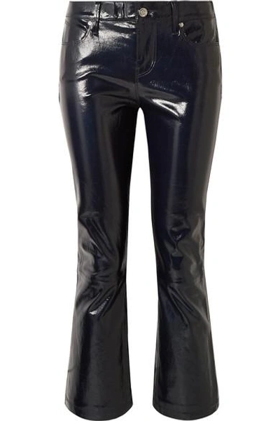 Shop Rta Kiki Cropped Patent-leather Flared Pants In Midnight Blue