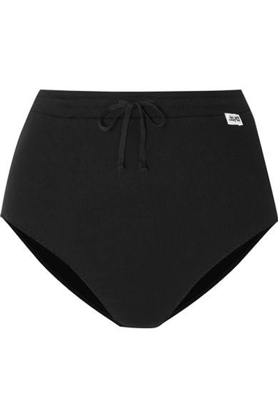 Shop Les Girls Les Boys Ribbed Stretch-cotton Jersey Briefs In Black