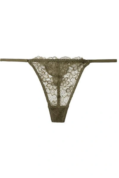 Shop Les Girls Les Boys Daisy Stretch-lace Thong In Army Green