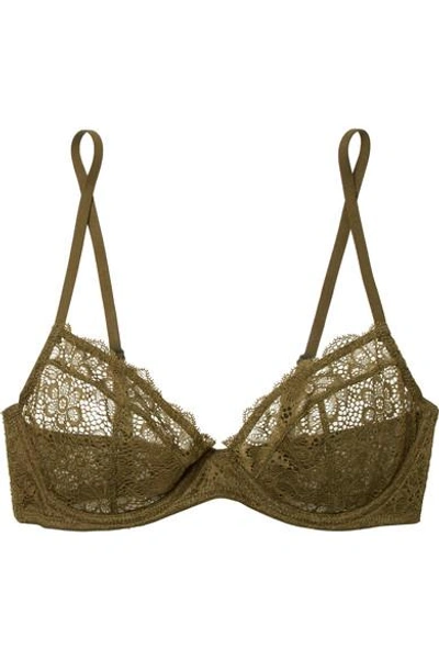 Shop Les Girls Les Boys Daisy Lace Underwired Soft-cup Bra In Army Green