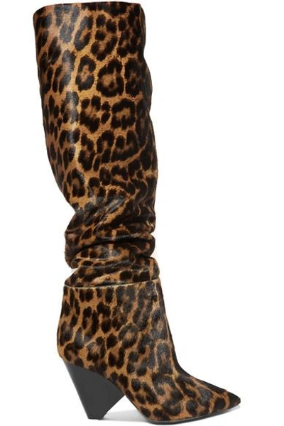 Shop Saint Laurent Niki Leopard-print Calf Hair Knee Boots In Leopard Print