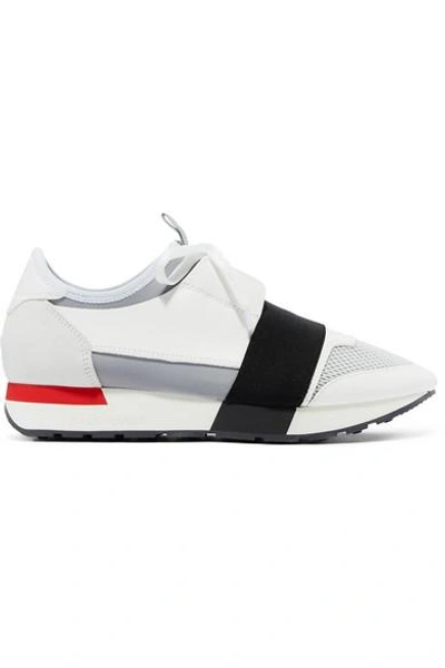 Shop Balenciaga Race Runner Leather, Suede, Mesh And Neoprene Sneakers In White