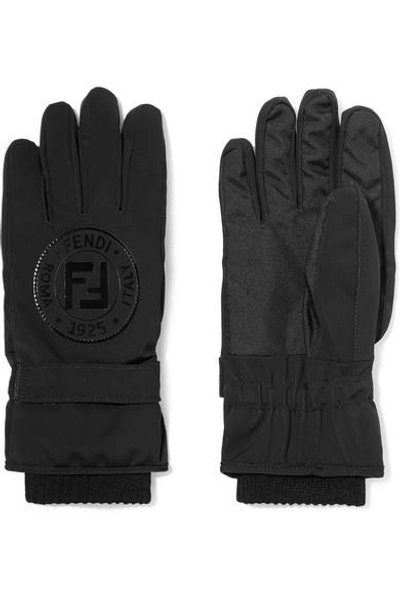 Shop Fendi Appliquéd Stretch-jersey Ski Gloves In Black