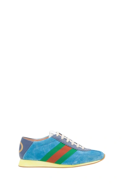 Shop Gucci Suede Sneaker With Web In Azzurro