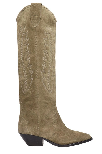 Shop Isabel Marant Denzy Taupe Suede High Boots