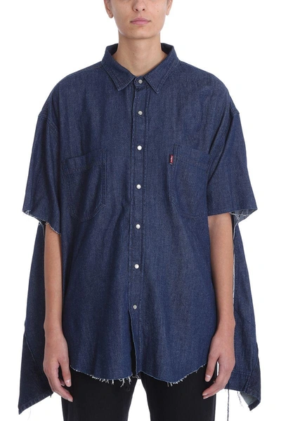 Shop Vetements Frayed Oversize Shirt In Blue