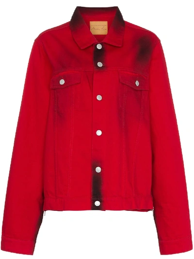 Shop Martine Rose Stained Effect Cotton Denim Jacket - Red