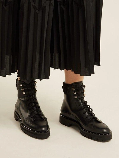 Valentino Garavani Soul Rockstud Leather Combat Boots In Black | ModeSens