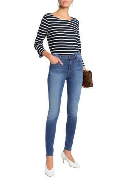 Shop J Brand Woman Faded High-rise Skinny Jeans Mid Denim