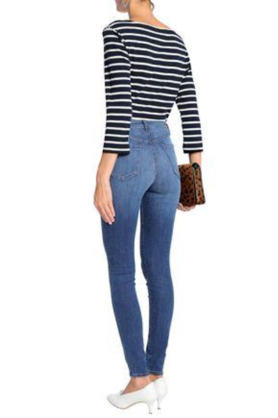 Shop J Brand Woman Faded High-rise Skinny Jeans Mid Denim