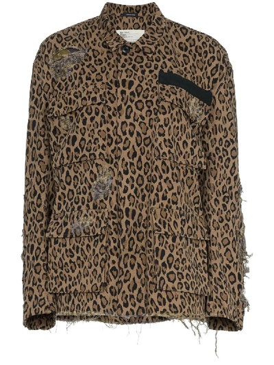 Shop R13 Abu Shredded Leopard Print Cotton Jacket In Brown