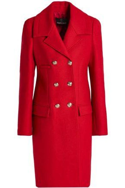 Shop Roberto Cavalli Woman Double-breasted Wool-blend Coat Claret