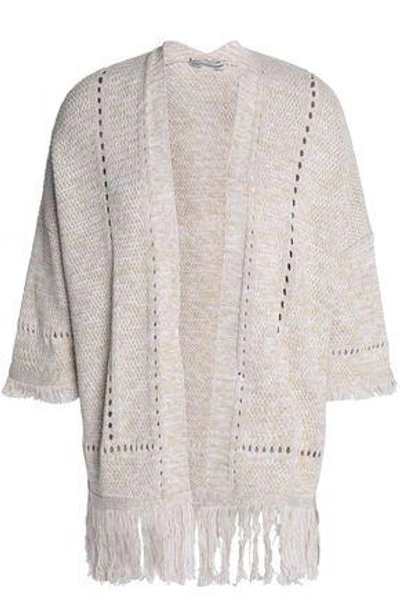 Shop Autumn Cashmere Woman Fringe-trimmed Pointelle-knit Cotton Cardigan Sand