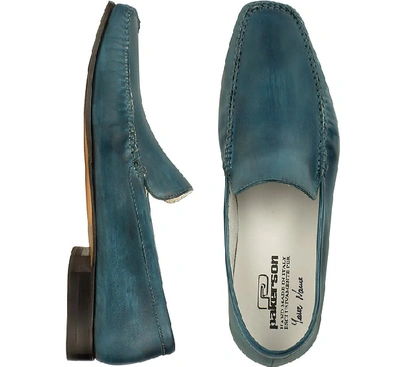 Shop Gucci Shoes Sky Blue Italian Handmade Leather Loafer Shoes In Blue,green