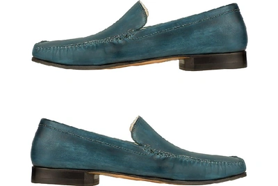 Shop Gucci Shoes Sky Blue Italian Handmade Leather Loafer Shoes In Blue,green