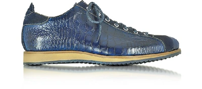 Shop Gucci Shoes Italian Handcrafted Indigo Blue Suede & Croco Print Leather Sneaker