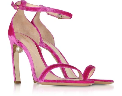 Shop Nicholas Kirkwood Shoes Fuchsia Velvet 105mm Mira Pearl Sandals In Pink
