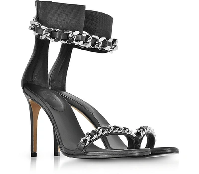 Shop Balmain Shoes Black Leather Duo Chain Sandals