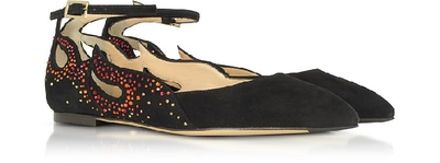 Shop Charlotte Olympia Shoes Feelin' Hot Hot Hot! Black Suede Ballerinas