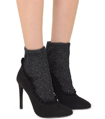 Shop Giuseppe Zanotti Shoes Black Suede And Glitter Stretch Fabric High Heel Booties
