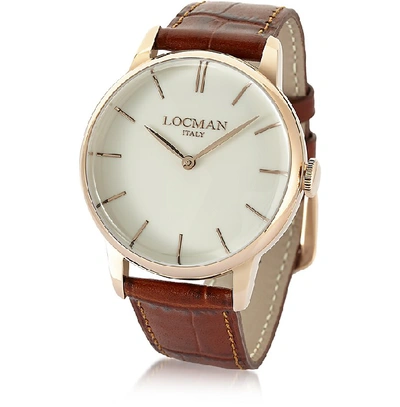Shop Locman Designer Men's Watches 1960 Rose Gold Pvd Stainlees Steel Men's Watch W/brown Croco Leather Strap In Marron