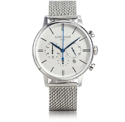 Shop Locman Designer Men's Watches 1960 Silver Stainless Steel Men's Chronograph Watch In Blanc
