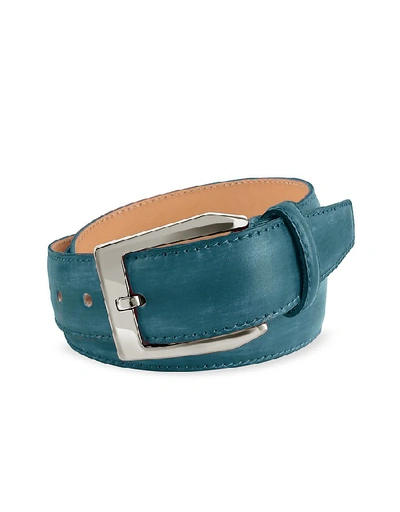 Shop Gucci Men's Belts Men's Petrol Blue Hand Painted Italian Leather Belt