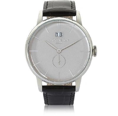 Shop Locman Designer Men's Watches 1960 Silver Stainless Steel Men's Watch W/black Croco Embossed Leather Strap In Noir
