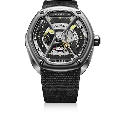 Shop Dietrich Designer Men's Watches Ot-3 316l Steel Men's Watch W/yellow Luminova And Nylon Strap In Noir