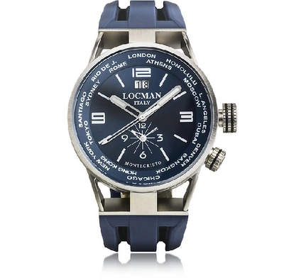 Shop Locman Designer Men's Watches Montecristo Blue Stainless Steela & Titanium Dual Time Men's Watch In Bleu