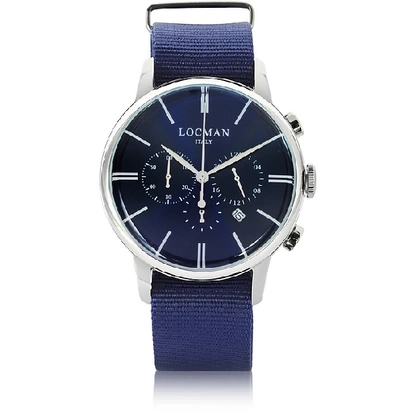 Shop Locman Designer Men's Watches 1960 Stainless Steel Men's Chronograph Watch W/blue Canvas Strap In Bleu