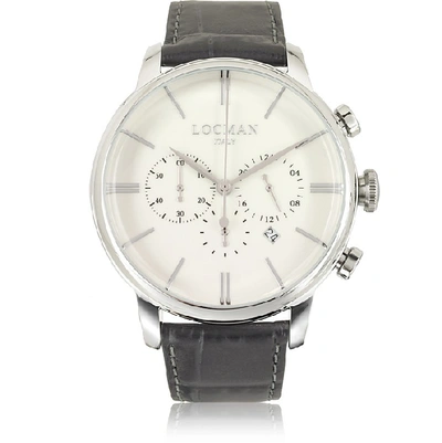Shop Locman Designer Men's Watches 1960 Stainless Steel Men's Chronograph Watch W/brown Croco Embossed Leather S In Marron