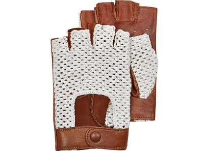 Shop Gucci Designer Men's Gloves Brown Leather And Cotton Men's Driving Gloves In Marron