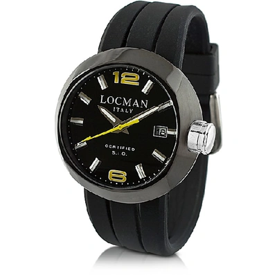 Shop Locman Designer Men's Watches One Black Pvd Stainless Steel Chronograph Men's Watch W/leather And Silicone  In Noir