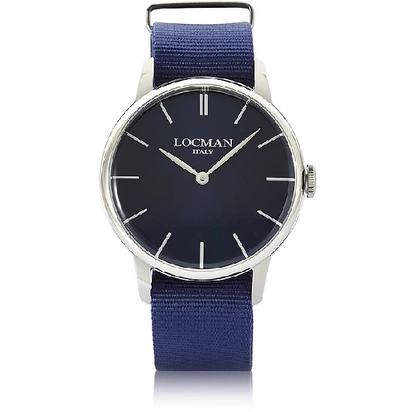 Shop Locman Designer Men's Watches 1960 Stainless Steel Men's Watch W/blue Canvas Strap In Bleu