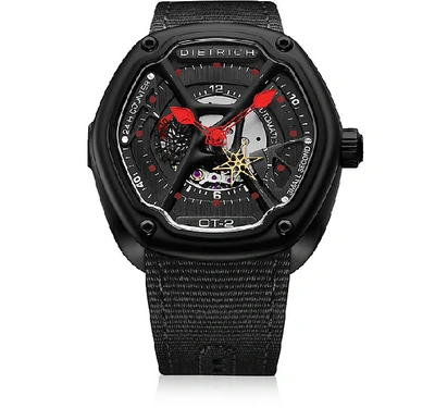 Shop Dietrich Designer Fine Watches Ot-2 316l Steel Men's Watch W/red Luminova And Nylon Strap In Noir