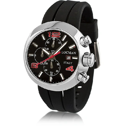 Shop Locman Designer Men's Watches Change Stainless Steel Round Case Men's Chronograph W/ Silicone & Leather Str In Noir