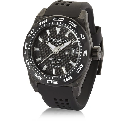 Shop Locman Designer Men's Watches Stealth 300 Mt Automatic Black Carbon Fiber And Titanium Case W/ Silicone Str In Noir
