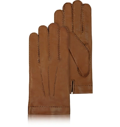 Shop Gucci Designer Men's Gloves Men's Cashmere Lined Brown Italian Leather Gloves In Marron