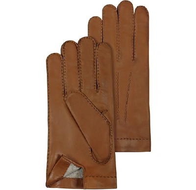 Shop Gucci Designer Men's Gloves Men's Cashmere Lined Brown Italian Leather Gloves In Marron