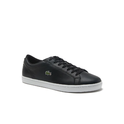 Shop Lacoste Men's Straightset Leather Sneakers In Blk