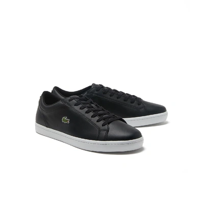 Shop Lacoste Men's Straightset Leather Sneakers In Blk