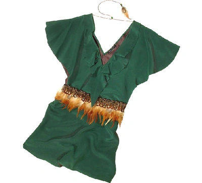 Shop Hafize Ozbudak Dresses & Jumpsuits Jade Green Silk Tunic With Feather Belt