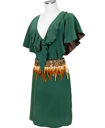 Shop Hafize Ozbudak Dresses & Jumpsuits Jade Green Silk Tunic With Feather Belt