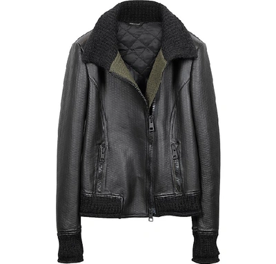 Shop Gucci Leather Jackets Black Leather And Mix Media Women's Jacket
