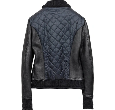 Shop Gucci Leather Jackets Black Leather And Mix Media Women's Jacket
