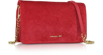Shop Lancaster Handbags Velvet Flap Clutch W/strap In Red